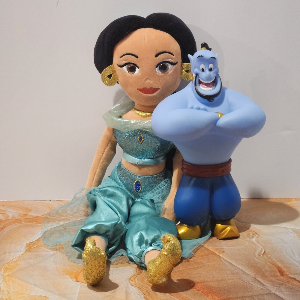 Disney Aladdin Princess Jasmine Plush Doll & Genie Figure Toy Lot